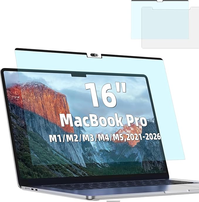 Magnetic Anti Blue Light Screen Protector for MacBook Pro 16 Inch (2021-2026,M1, M2, M3, M4, M5 ,Pro/Max), Removable MAC 16.2" Blue Light Filter ,Bubble-Free Instal, Eye Protection Glare Laptop Screen Protector