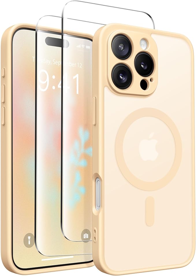 CAPRARO Magnetic Compatible with iPhone 16 Pro Case, Upgraded [Full Camera Protection] [Compatible with MagSafe] Protective Translucent Matte Women Girl Phone Case Cover, Tangerine