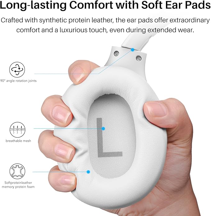 TOZO HT2 Hybrid Active Noise Cancelling Headphones, Wireless Over Ear Bluetooth Headset, 60H Playtime, Hi-Res Audio Custom EQ via App Deep Bass Comfort Fit Ear Cups, for Home Office Travel