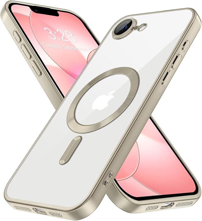 Hython Magnetic Clear for iPhone 17e Case with Camera Lens Protector [Compatible with MagSafe] Luxury Plating Edge Slim Soft TPU Cover Protective Phone Case for iPhone 17e 6.1", Matte Gray