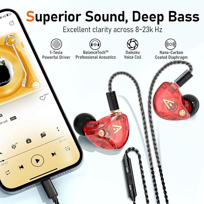 Vibes 202ML Wired Earbuds - HiFi in Ear Headphones for iPhone 5–14, Noise Isolating Ear Buds w/ Mic - Clear Sound, Deep Bass, Comfort-Fit Earphones - MMCX–LTN, Silver Plated Cord, Carrying Case