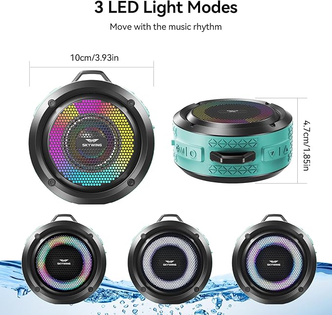 Shower Speaker, Certified IPX7 Waterproof,Portable Bluetooth Speaker with Suction Cup,Hook,Light, Stocking Stuffers, Premium Mini Outdoor Wireless Speaker, Ideal Gift for Christmas (Blue)