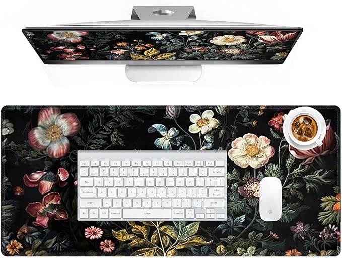 HAOCOO Vintage Aesthetic Floral Plant Desk Mat, Desk Matt for Desktop, Large Mouse Pad Drom Decor, Keyboard Mats for Desk, Computer Desk Cover Mat for Office, Home and School Accessories