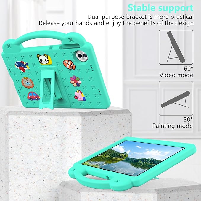 AKABEILA Compatible with Honor Pad 10 2025 12.1 inch Tablet Case, Kids Friendly Universal Lightweight Shockproof Protective Case with Shoulder Strap & Stand Handle Mint Green