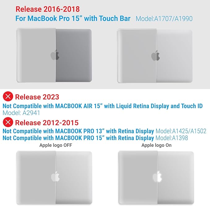 IBENZER Compatible with MacBook Pro 15 Inch Case 2019 2018 2017 2016 A1990 A1707, Hard Shell Case with Keyboard Cover & Type C Adapter for Mac Pro 15 Touch Bar, Crystal Clear, T15CL+1TC