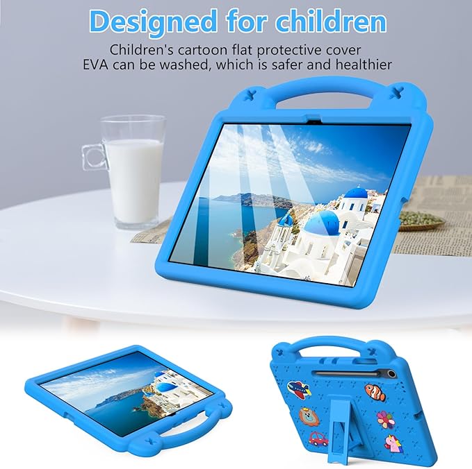 AKABEILA Compatible with Samsung Galaxy Tab A11+ 2025 Tablet Case, Kids Friendly Universal Lightweight Shockproof Protective Case with Shoulder Strap & Stand Handle Sky Blue