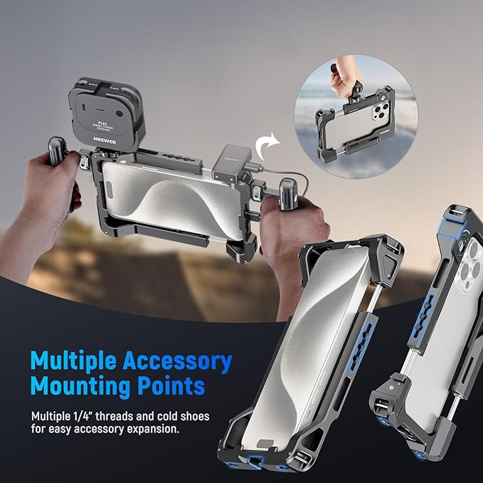NEEWER Universal Smartphone Video Rig with Handles 67mm Filter Adapter Anti Drop Cold Shoe Compatible with DJI Mic iPhone Samsung Galaxy Android, Phone Cage Stabilizer for Video Recording, PA017
