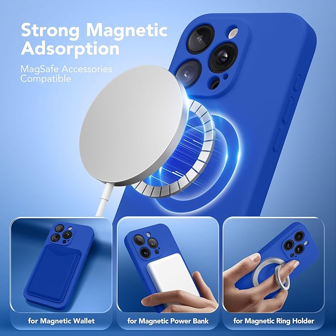 Magnetic for iPhone 14 Pro Case, Compatible with MagSafe, [Full Camera Protection][Screen Protector] Silicone Shockproof Protective Phone Case for iPhone 14 Pro 6.1", Klein Blue