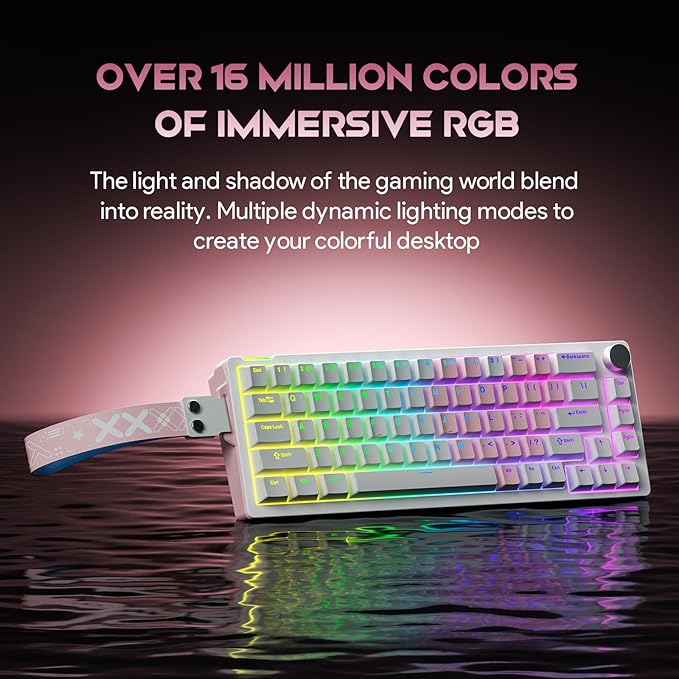 68% Wired Gaming Keyboard with Volume Knob, RGB Backlit, Mechanical Keyboard Gasket Mount with PBT Keycaps,8000 Hz Polling Rate, Hall Effect Cream Switches, Hot-Swap, for FPS Games (White+Pink)