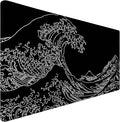 Large Gaming Mouse Pad, Waterproof Extra Large Big Mouse Pad with Stitched Edge, XXXL Non-Slip Black Computer Long Mousepad for Gamer, Office & Home, Wave Lines