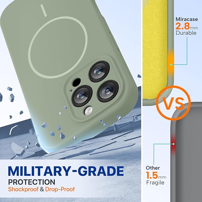 Miracase Magnetic for iPhone 16 Pro Case, [Soft Anti-Scratch Microfiber Lining], Compatible with MagSafe, Liquid Silicone Case Shockproof Drop Protection Phone Case for 16 Pro,Patina Green