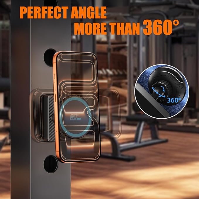 Dual Magnetic Phone Holder for Gym, Workout, Kitchen or Any Metal Surface, Magnet Base Mount & Power Magnet Phone Mount for MagSafe iPhone 17 16 15 14 13 12 Series