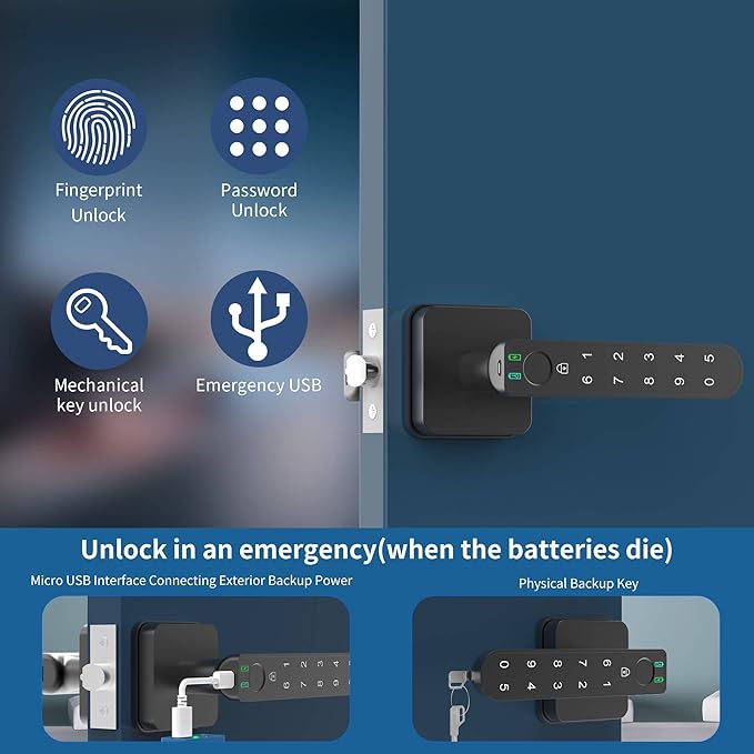Foxgard Smart Fingerprint Door Lock,Biometric Door Lock, Electronic Door Knob with Keypad,Smart Door Knob with 100 Fingerprints, 50 Codes, for Home,Bedroom, Office(Square)