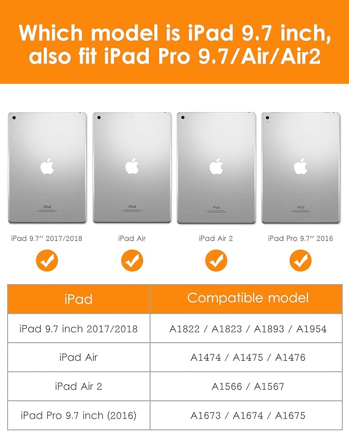 DTTO for iPad 9.7 Inch 5th/6th Generation 2018/2017 Case with Apple Pencil Holder, Premium Leather Folio Stand Cover Case for Apple iPad 9.7 inch, Also Fit iPad Pro 9.7/Air 2/Air - Black