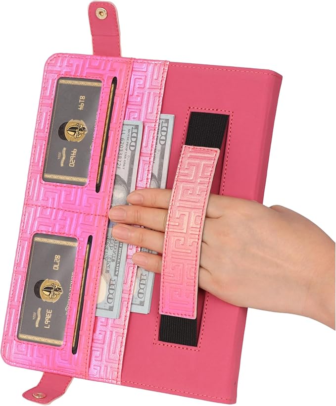 Shiny Case for iPad Pro 13" M5 M4 (2025/2024) Handbag Case, Techcircle Iridescent PU Leather Folio Envelope Pocket Stand Cover with Hand Strap+Shoulder Strap+Pencil Holder+Card Slots, Shiny Rose Pink