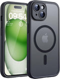 TOCOL Magnetic for iPhone 15 Case, Upgraded Full Camera Protection, Compatible with Magsafe, Drop Protection, Translucent Matte Back Bumper Phone Cover 6.1-Inch（Matte Black）
