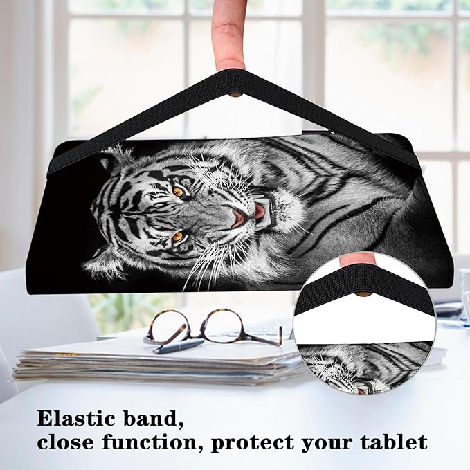 Case for iPad 9th/8th/7th Generation 10.2 Inch (2021/2020/2019), iPad Air 3 2019/ Pro 10.5 2017 Case with Auto Wake/Sleep & Elastic Band, Multi-Angle Viewing Stand Cover - Black Tiger