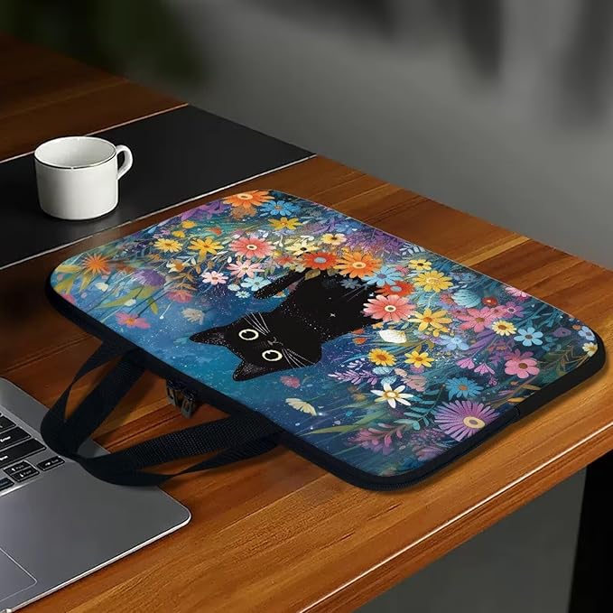 Art Cat Shockproof Portable Laptop Sleeve Case 13 Inch for Men and Women Neoprene Cover Soft Carrying Travel Case Fit Dell Lenovo Toshiba HP Chromebook (Whimsical Floral)
