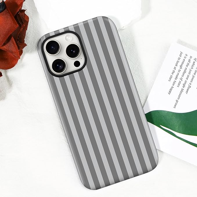 Magnetic for iPhone 13 Pro Case Cute Stripes Phone Case, Shockproof Slim TPU and Hard PC Protective Phone Cover Compatible with MagSafe Designed for Women Girls, Gray