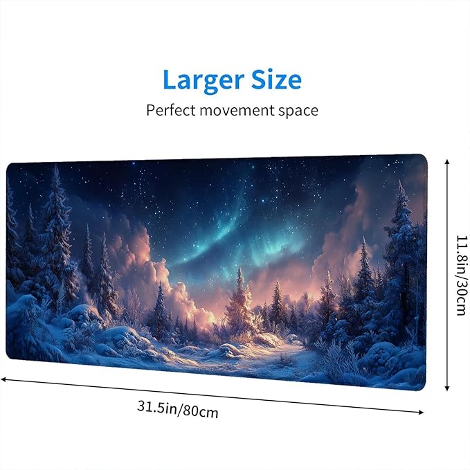 Aurora Desk Pad Mouse Pad Alaska Blue Natural Northern Lights Large Gaming Mouse Mat with Stitched Edges,Non-Slip Waterproof Rubber Base Mouse Mat Office Computer Keyboard Laptop Home 31.5"x11.8"