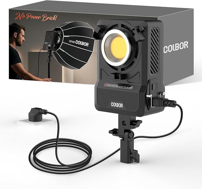 COLBOR 200W LED Video Light, Built-in Power Adapter Design, Bi-Color 2700K-7000K COB Studio Light with Bowens Mount, CRI 96+, Key Light for Live Streaming, Video Recording, YouTube, TikTok