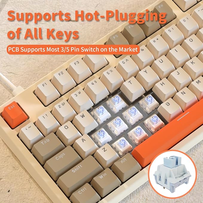 NACODEX AK35I V3 104-Key Full Size Wired Gasket Mount Gaming Keyboard with Multimedia Buttons & Knob Control | Five Layer Pad | OEM Profile PBT Keycaps | White Backlit Custom Keyboard