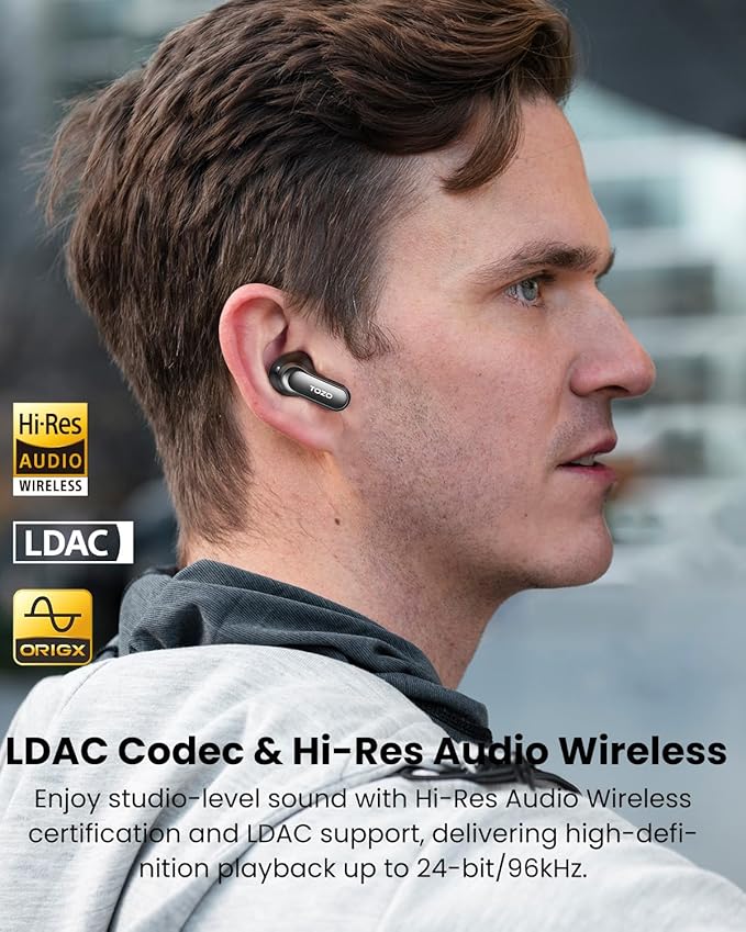 TOZO NC20 Pro Active Noise Cancelling Wireless Earbuds with Smart Touch Screen, LDAC Hi-Res Audio, Stereo Bass, 6 Mics AI Call Ear Buds, 80H Playtime, IPX8 Waterproof, 32 EQ via App, Wireless Charging