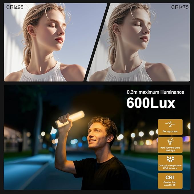 6.7" RGB Video Light Wand, Magnetic Handheld Tube Light Stick 2500K-9000K CCT & 20 Scene Modes with 2000mAh Battery, 95+ CRI, 120° Beam Angle for Photography YouTube TikTok Vlog