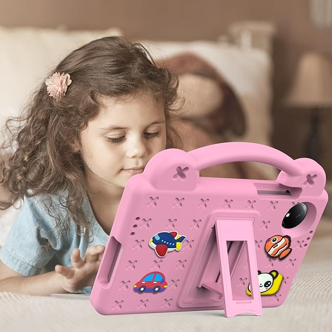 AKABEILA Compatible with Xiaomi Redmi Pad SE 8.7 4G 2024 Tablet Case, Lightweight Shockproof Protective Case with Shoulder Strap & Stand Handle & Pen Tray Pink