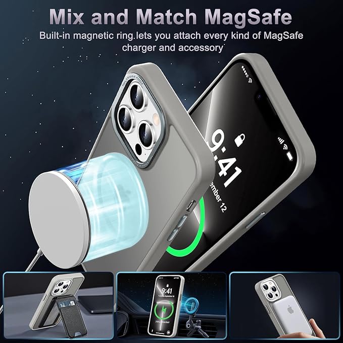 Newfuture Designed for iPhone 13 Pro Max Case with Magnetic [13 FT Military Drop Protection] [Compatible with Magsafe] Slim Translucent Matte Shockproof with Anti-Fingerprint Phone Case, Titanium Gray