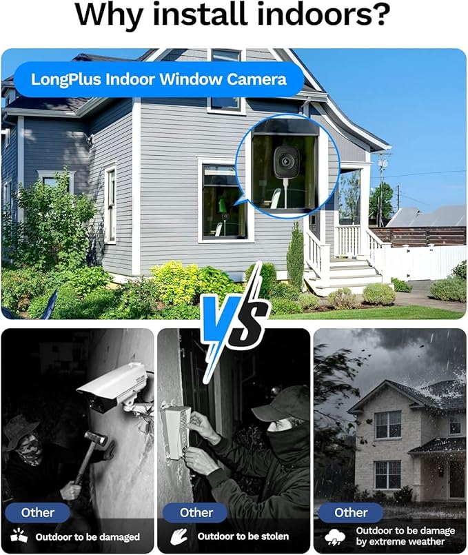 LongPlus 5MP 3K Window Camera, Night Vision Window Cameras for Home Security, 2.4G & 5G WiFi, 24/7 Recording, AI Person & Motion Detection Siren, Two-Way Audio, 60S Easy & Quick Install, 2 Packs