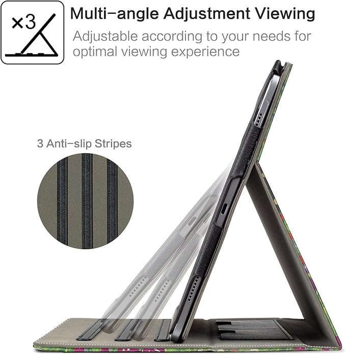 iPad Air 13 inch Case (M4/M3/M2), iPad Pro 12.9 inch Case, iPad Pro 13-Inch (M5/M4) case Shockproof Pencil Holder Multiangle Adjustable Stand/Pocket/Magnetic Closure/Auto Wake Sleep Flowers Garden Cat