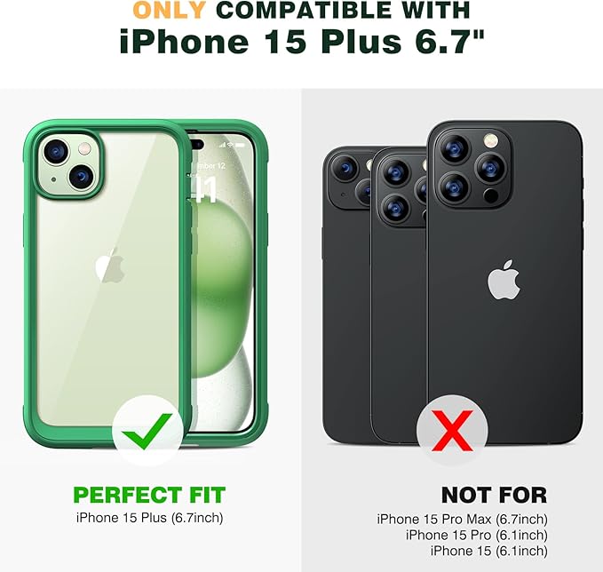 Diaclara Designed for iPhone 15 Plus Case 6.7 Inch, Full-Body Clear Bumper Cases w/Built-in Screen Protector, 360 Protective Rugged Case + Glass Camera Lens Protector,Mint Green