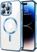 Hython Magnetic Clear for iPhone 14 Pro Case with Camera Lens Protector [Compatible with MagSafe] Luxury Plating Edge Slim Soft TPU Cover Protective Phone Case for iPhone 14 Pro 6.1", Light Blue