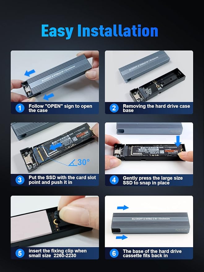 M.2 NVME SATA SSD Enclosure Adapter ,V VCOM USB 3.2 Gen 2 10Gbps NVMe PCI-E 6Gbps SATA M-Key / B+M Key Solid State Drive External Adapter with UASP Trim, for SSDs 2242 2260 2280