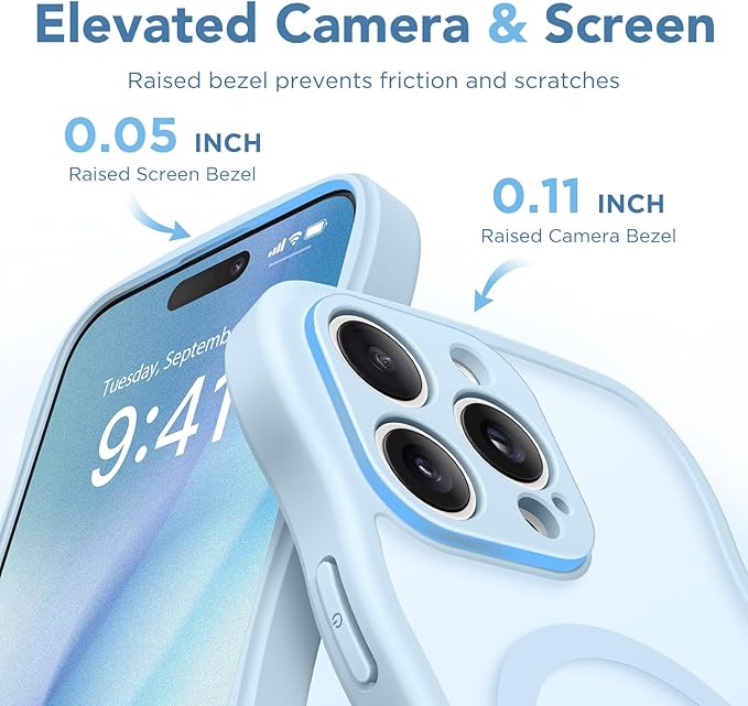 CAPRARO Cute for iPhone 15 Pro Max Case, Compatible with MagSafe, [Curly Wave Edge] [Full Camera Protection] [14 FT Drop Protection] Magnetic Phone Case for 15 Pro Max 6.7 Inch, Light Blue