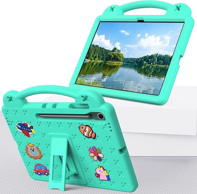 AKABEILA Compatible with Samsung Galaxy Tab A11+ 2025 Tablet Case, Kids Friendly Universal Lightweight Shockproof Protective Case with Shoulder Strap & Stand Handle Mint Green