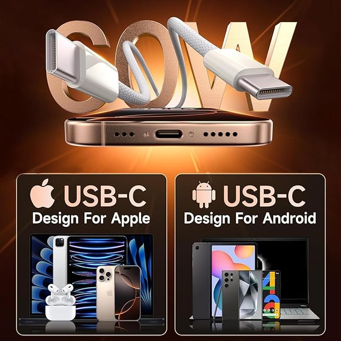 iPhone 17/16/15 Fast Charger,2-Pack USB C 2in1 Dual PD Charging Block with 10FT Long Type C to C Woven Charger Cable for Apple iPhone 17e/17 Pro Max/17 Pro/Air/iPhone 16 Pro Max/16e/15 Pro/15 Plus