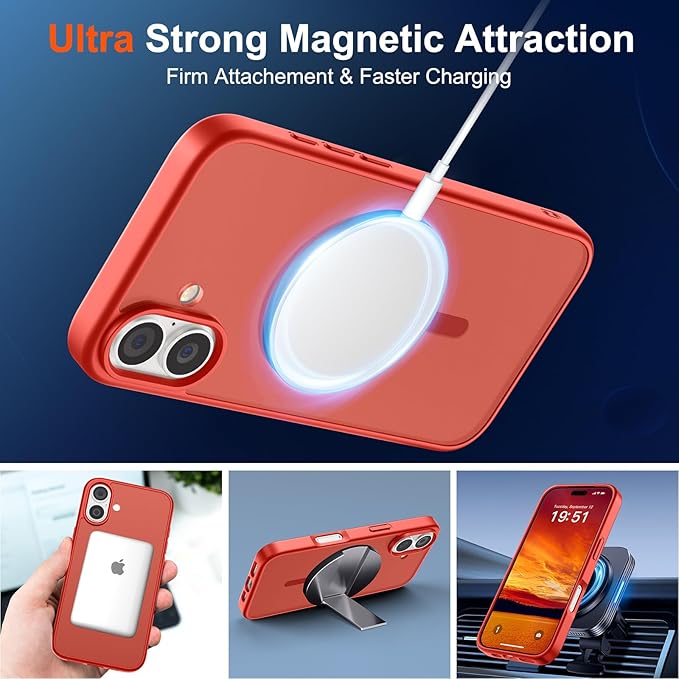 SUPFINE Magnetic for iPhone 17 Case (Compatible with MagSafe)(Military Grade Drop Protection) Translucent Matte Shockproof with Anti-Fingerprint Phone Cover 2025,Red