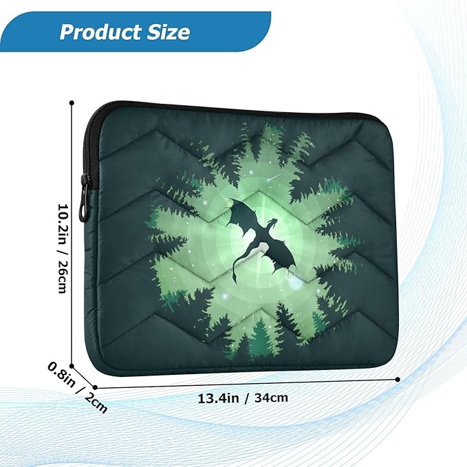 Cute Laptop Sleeve 13 inch Forest Dragon Starry Sky Dragon Green Laptop Cover for Women's 14 inch Waterproof Tablet Bag