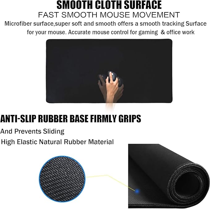 Gaming Mouse Pad, Large Mouse Pads Waterproof Extra Large Big Mouse Pad with Stitched Edge, XXXL Non-Slip Black Computer Mousepad Desk Mat for Gamer, Office & Home, Black