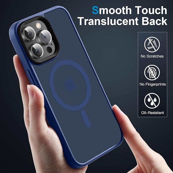 Magnetic Case for iPhone 14 Pro Max Case [10FT-Grade Drop Tested & Compatible with MagSafe] Translucent Anti-Fingerprint Anti Shockproof Protective Shell 6.7 Inch, Navy Blue
