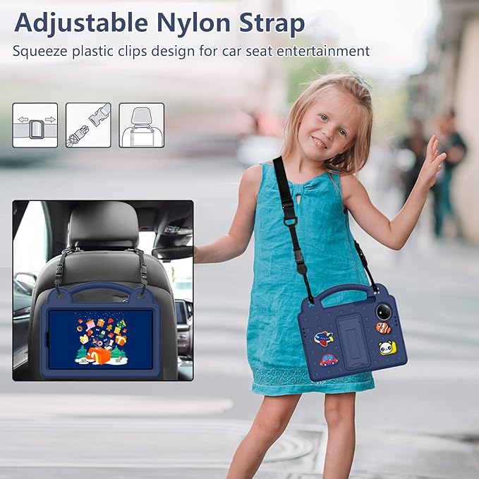 AKABEILA Compatible with Doogee U11/U11 Pro 2025 11 inch/Tab G6/Tab G6+ 11 inch/Infinix Xpad 20 2025 inch/Umidigi G7 Tab Pro 2024 11 inch Tablet Case, Shoulder Strap & Stand Handle Navy Blue