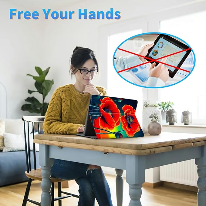 for 7" Kindle Paperwhite 12th Generation 2024/2025 & Kindle Colorsoft Signature Edition Tablet Case, Slim Kickstand Stand Leather Smart Cover with Auto Wake/Sleep, Red Flower