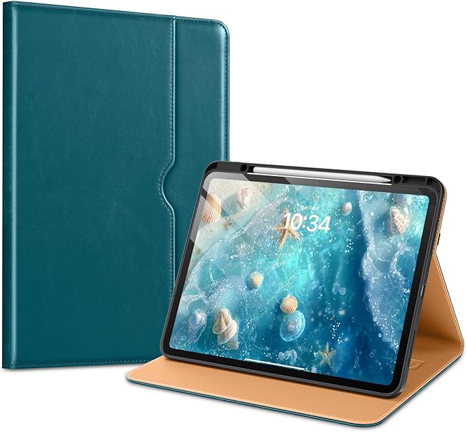 VIKESI Case for iPad Pro 13 (M4) 2024, Leather Stand Cover with Apple Pencil Holder, Auto Wake/Sleep, Multiple Viewing Angles, Built in Hand Strap & Pocket, Teal
