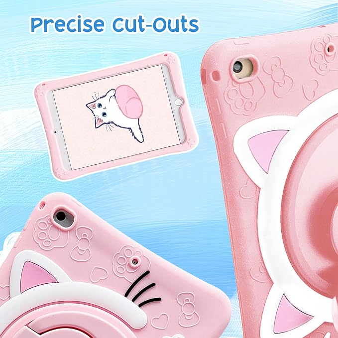 Kids Case for Apple iPad A16 11" 11th 10th Gen 10.9" 2025 2022, Cute Design EVA Kickstand Heavy Duty Shockproof Kids Friendly Bumper Case with Shoulder Strap Cover for iPad 11th 10th Gen, Pink Cat