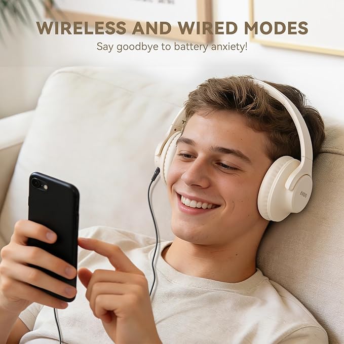 KVIDIO Bluetooth Headphones Over Ear, 65 Hours Wireless Headphones with Mic, Low Latency Foldable Lightweight Headset with Deep Bass, HiFi Stereo Sound Headphones for School Work Cellphone Sports