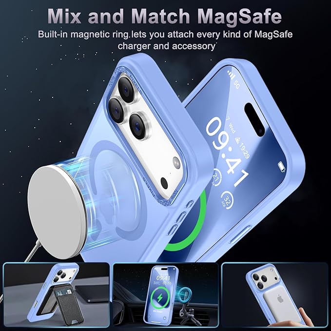 Newfuture Magnetic for iPhone 17 Pro Max Case [Compatible with Magsafe] [Military Grade Drop Protection] Translucent Matte Anti-Scratch Shockproof Protective Phone Cover 6.9 Inch, Blue
