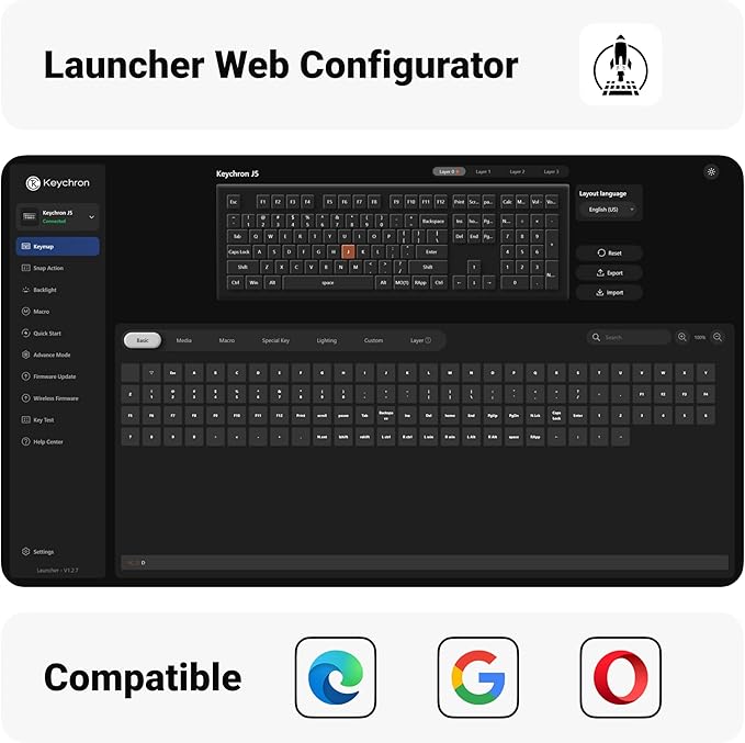 Keychron KJ5 Wireless Custom Mechanical Keyboard, 2.4 GHz Bluetooth QMK Full-Size Layout RGB, Hot-swappable Red Switch Compatible with Mac Windows Linux, for Gaming Office - White