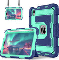 Kids Friendly Case for Apple iPad mini 7 A17 Pro 2024/iPad Mini 6 2021 8.3 Inch 7th/6th Gen Case with Pencil Holder & Shoulder Strap, Shockproof Kickstand Hard Shell Protective Cover,Blue+Mint